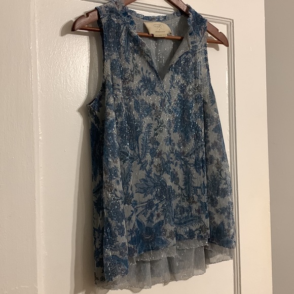 ✨ Anthropologie Shimmer Metallic Tank Top Sz S - Picture 4 of 8